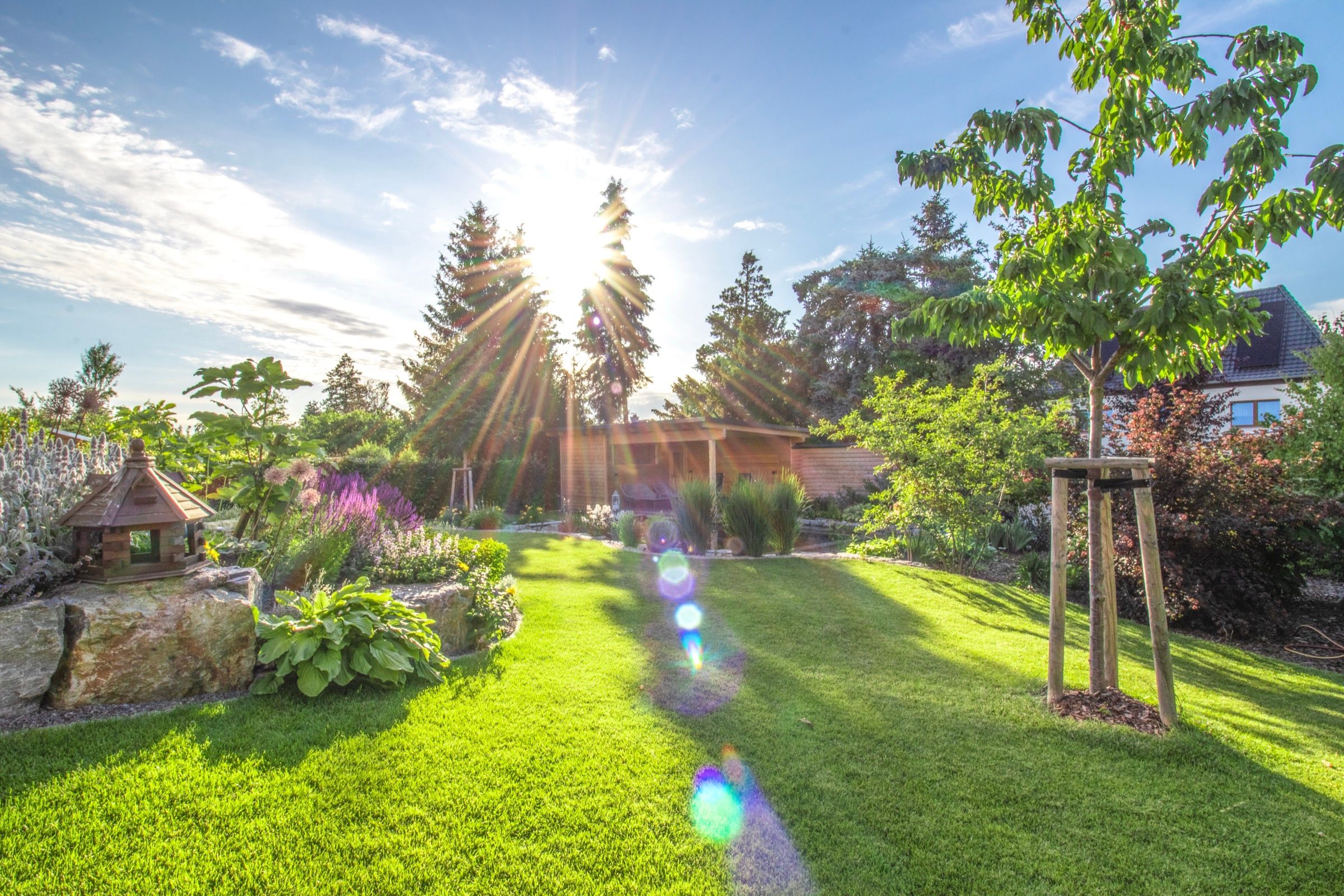 Angelegter Garten in der Morgensonne